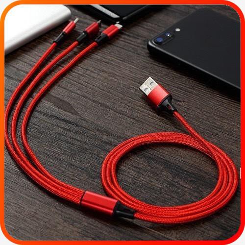 Dây Cáp Cuộn Sạc Nhanh 3 ĐẦU RÚT MicroUSB, Type C, Lightning Iphone Dây TPE Lõi Đồng Thông Minh Siêu Bền