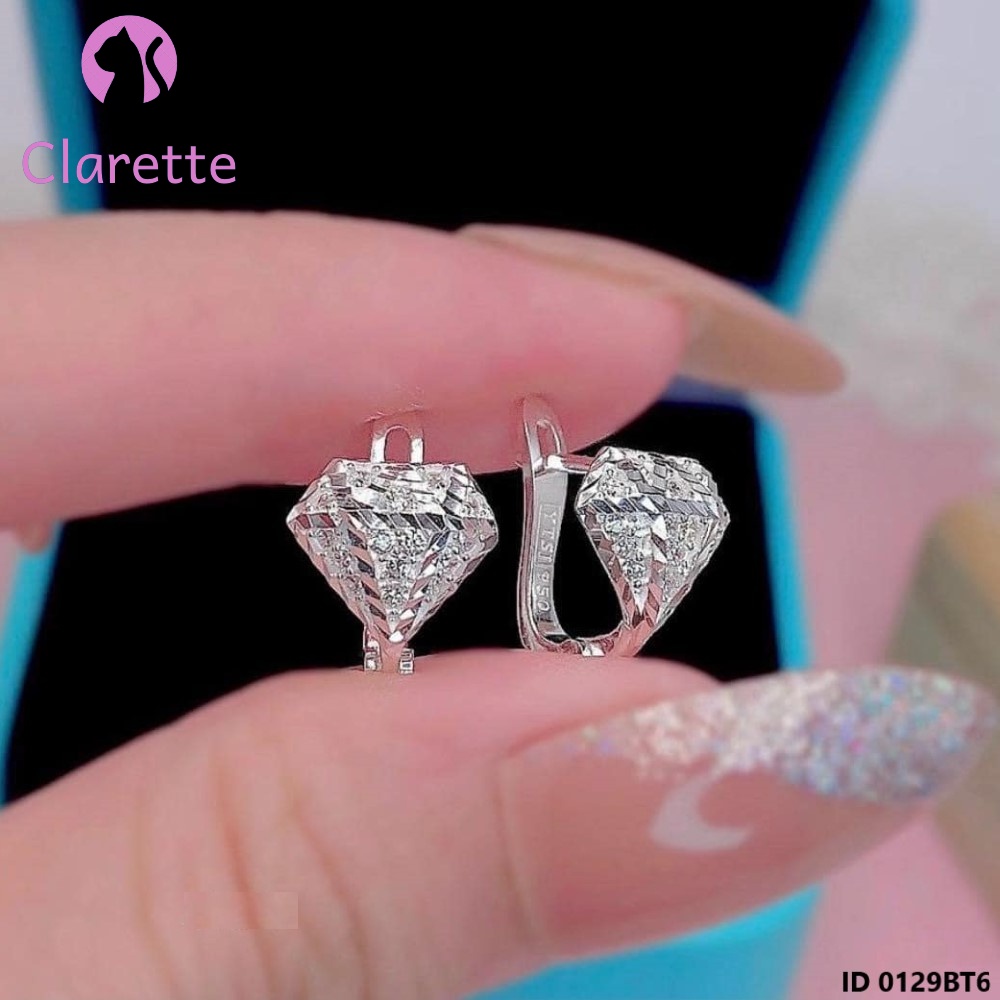 Bông tai bạc bấm hình vuông, tròn, chữ H, hình thoi, hình kim cương, hình chữ X Clarette 0129BT