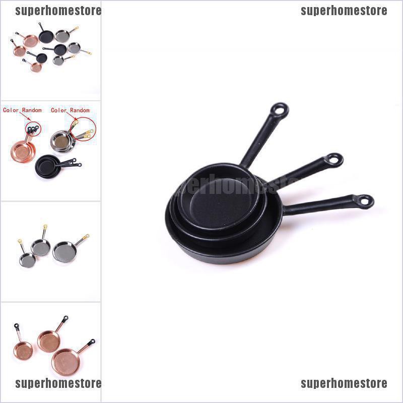Bộ 3 Chảo Chiên Mini Bằng Kim Loại Dùng Cho Nhà Búp Bê