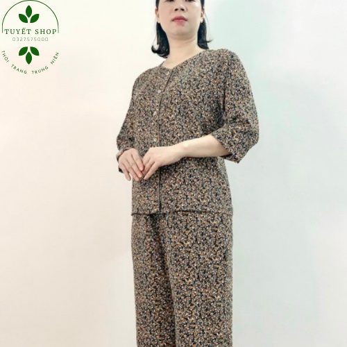 Bộ quần áo người già lua hoa dài tay thu đông trung niên,