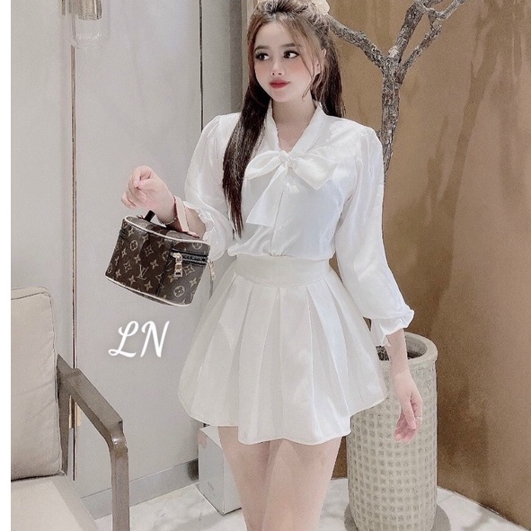 Áo sơ mi lụa công sở cổ nơ tay chun nhiều màu