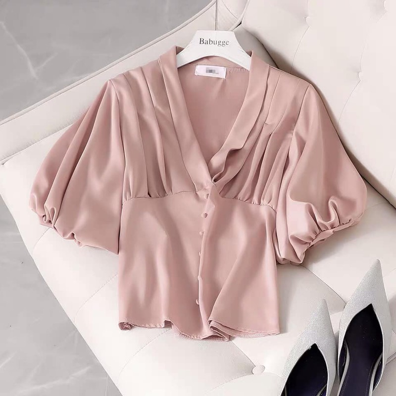 A58691 Áo cổ V tay bồng sang chảnh mặc hè hàng nhập 670k