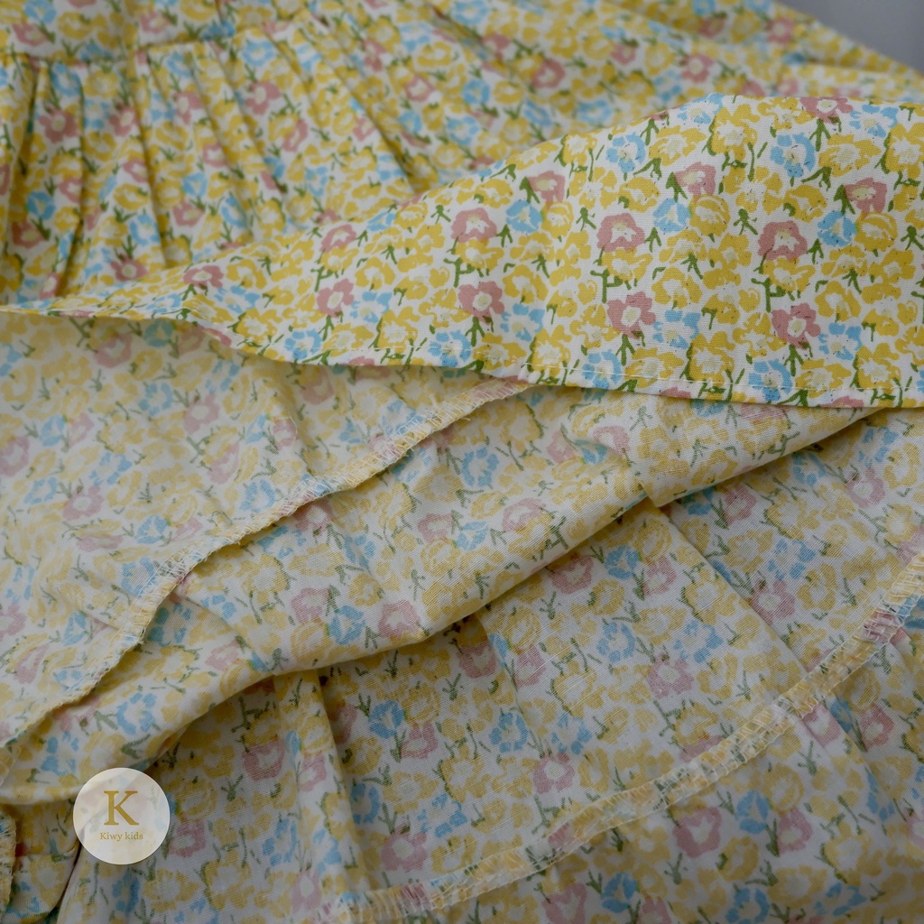 Váy cotton bé gái KIWY KIDS dáng xòe công chúa, cổ 2 lớp viền ren Kidsh2183 cho bé từ 10-25kg