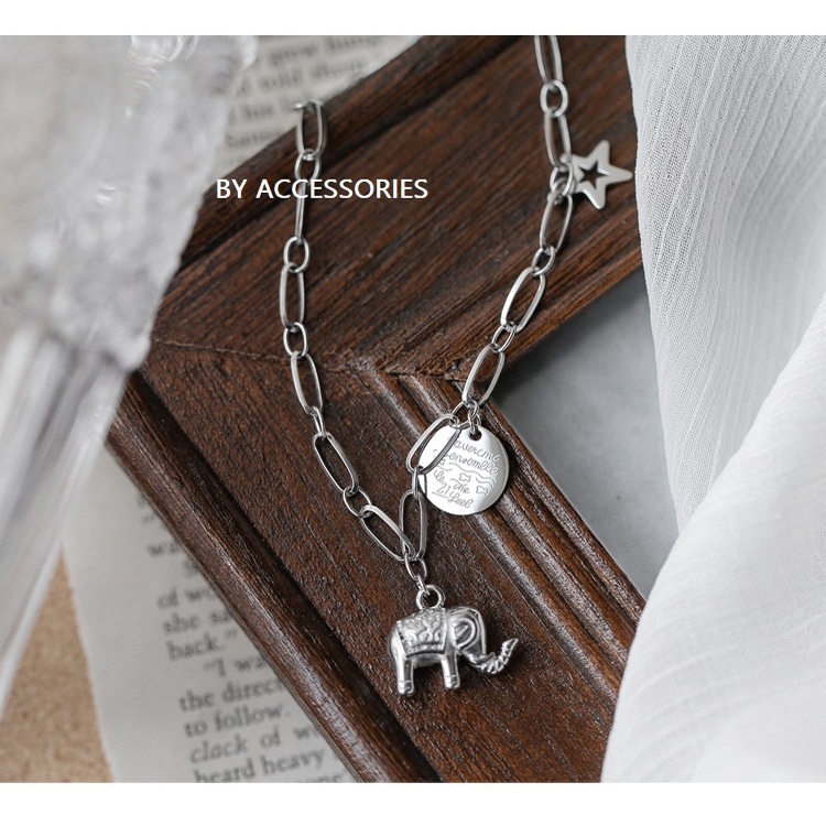 Dây chuyền titan xích rỗng phối mặt chú voi và ngôi sao không gỉ WN2118