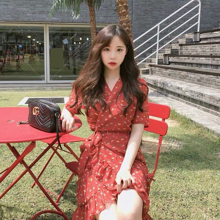 Váy hoa nhí thắt eo đuôi cá phong cách ulzzang Hàn Quốc