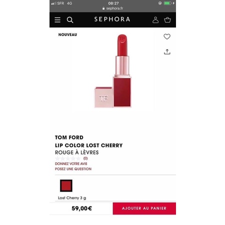 Son TOM.FORD Lost Cherry  LC 01 đỏ tươi nền hồng full size bản 3gr