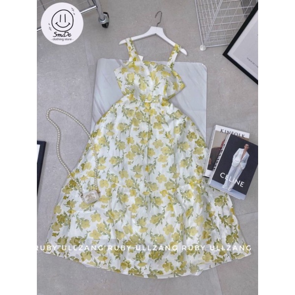 ĐẦM HOA VÀNG STYLE NHẸ NHÀNG DÀI ĐẾN CỔ CHÂN