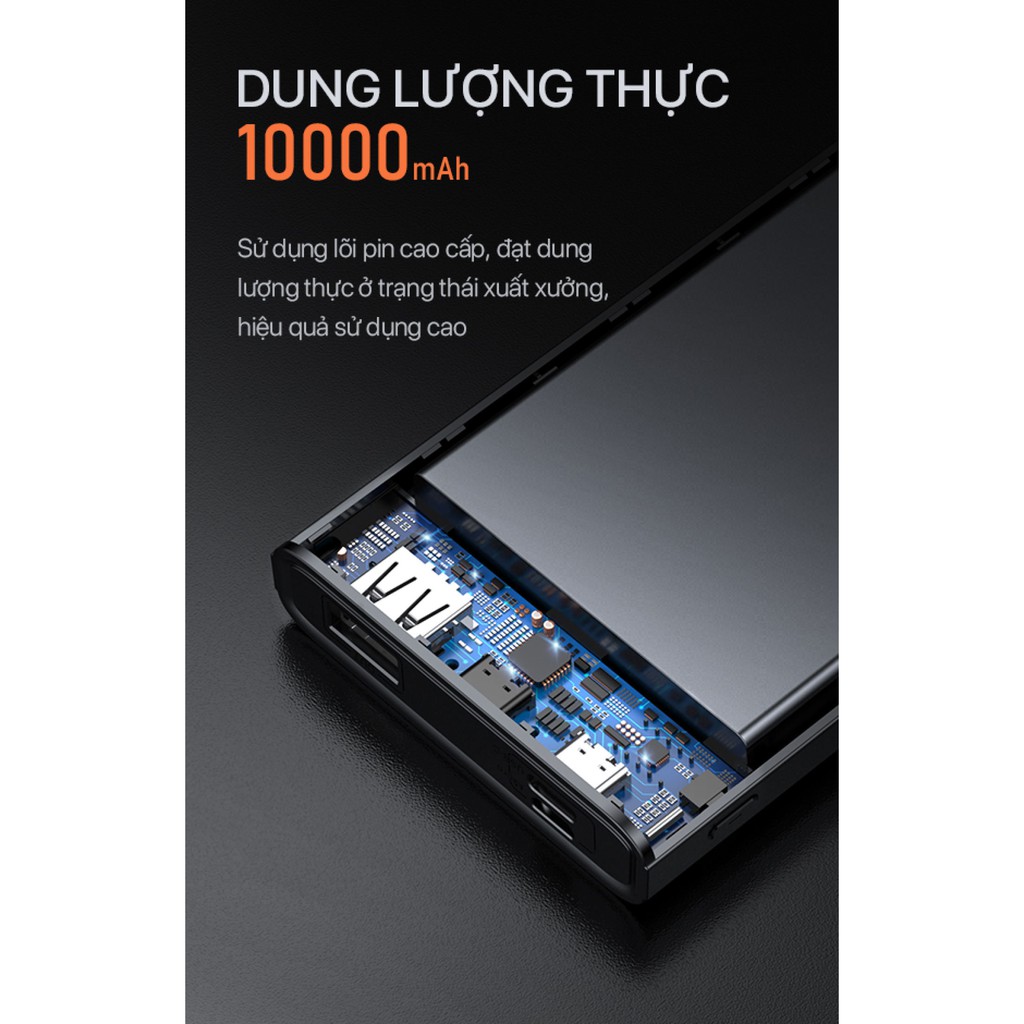 Sạc dự phòng ROBOT RT190 10000mAh thiết kế nhỏ gọn LED hiển thị Pin 2 cổng vào Micro/Type-C và 1 Cổng Ra USB