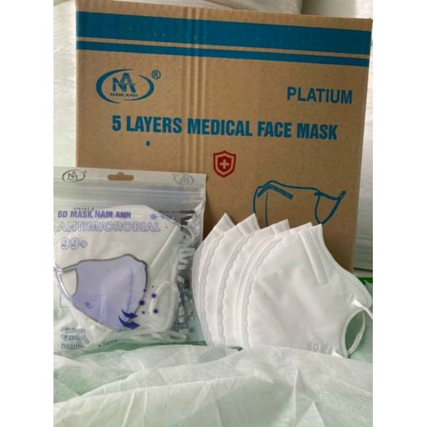 Khẩu trang 6D  Mask Platinum Người Lớn 5 lớp kháng khuẩn, túi 5 cái