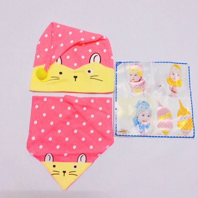 SET KHĂN + MŨ CHẤM BI CHO BÉ TỪ 3TH - 3T(MẪU 6)