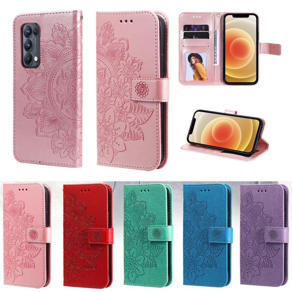 Bao da điện thoại nắp lật kèm ngăn đựng thẻ và giá đỡ cho OPPO A74 F19 4G Realme 8 Pro Find X3 Pro X3 Neo X3 Lite Reno 5 Pro Plus