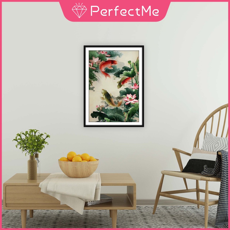 Bộ tranh đính đá 5d họa tiết cá koi độc đáo DIY dùng trang trí nhà cửa