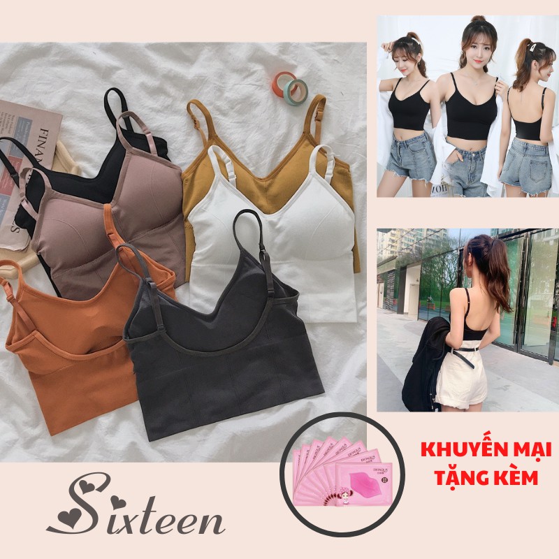 Áo Hai Dây Croptop, Áo Bra Tập Gym Yoga Co Dãn Có Đệm Ngực SIXTEEN.