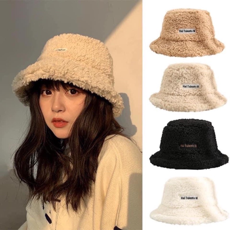 Mũ lông cừu bucket retro phong cách hàn quốc mũ lông cừu nữ mềm giữ ấm thu đông ulzzang