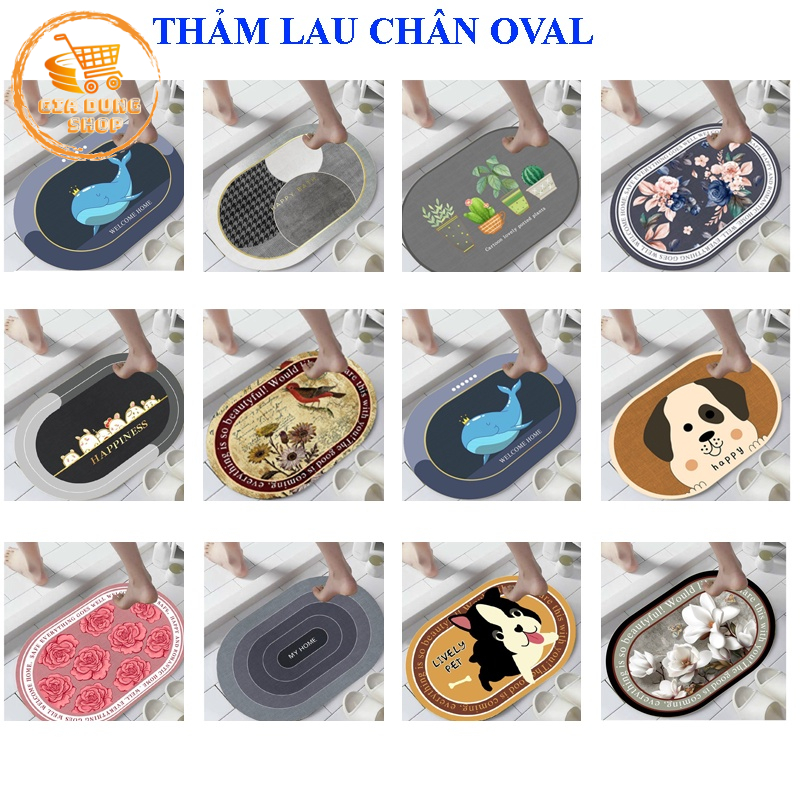 Thảm Lau Chân - Thảm Chùi Chân Hình Oval 3D Chống Trượt - Hút Nước Nhiều Mẫu