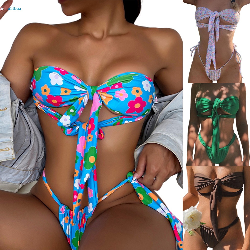 Bộ Bikini 2 Mảnh Họa Tiết Hoa Xẻ Tà Quyến Rũ Cho Nữ