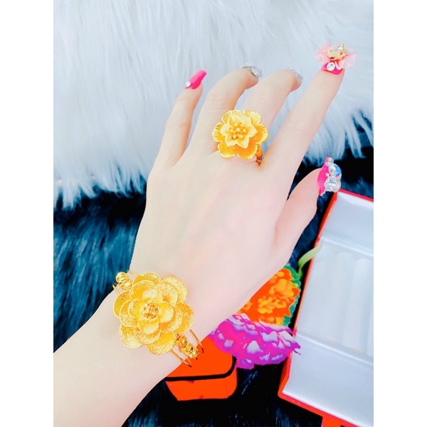 Set 1 vòng tay hoa 1 nhẫn hoa dát vàng 24 mẫu mới về
