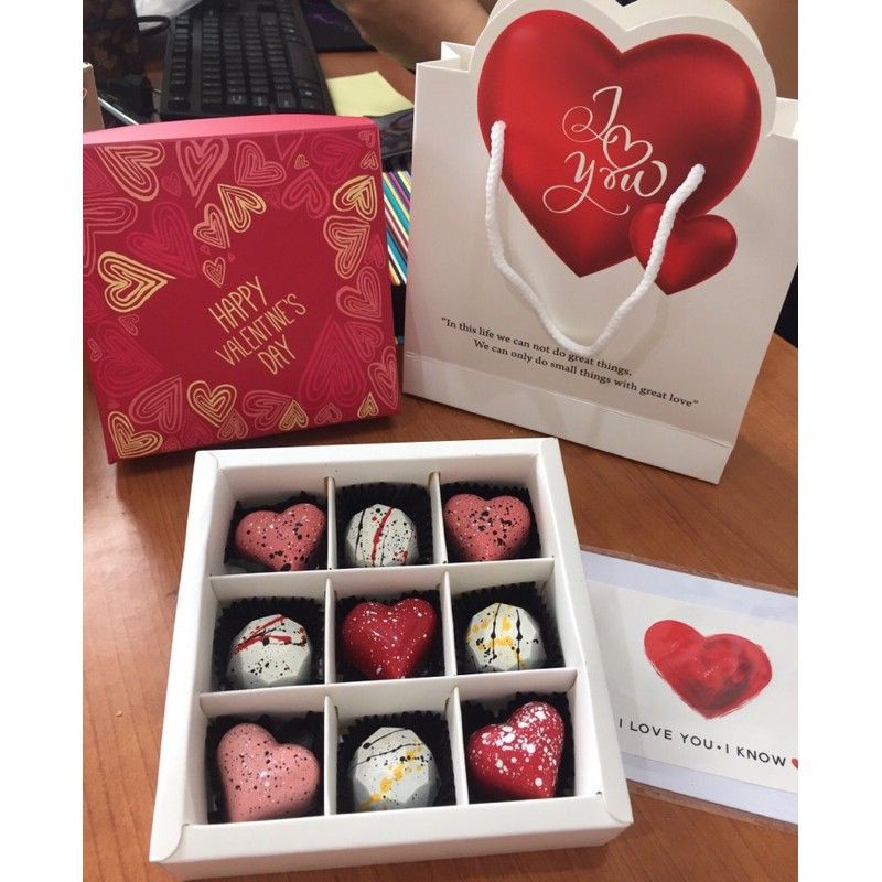 Set Túi Hộp Valentine Kèm 9 Viên Socola Tươi