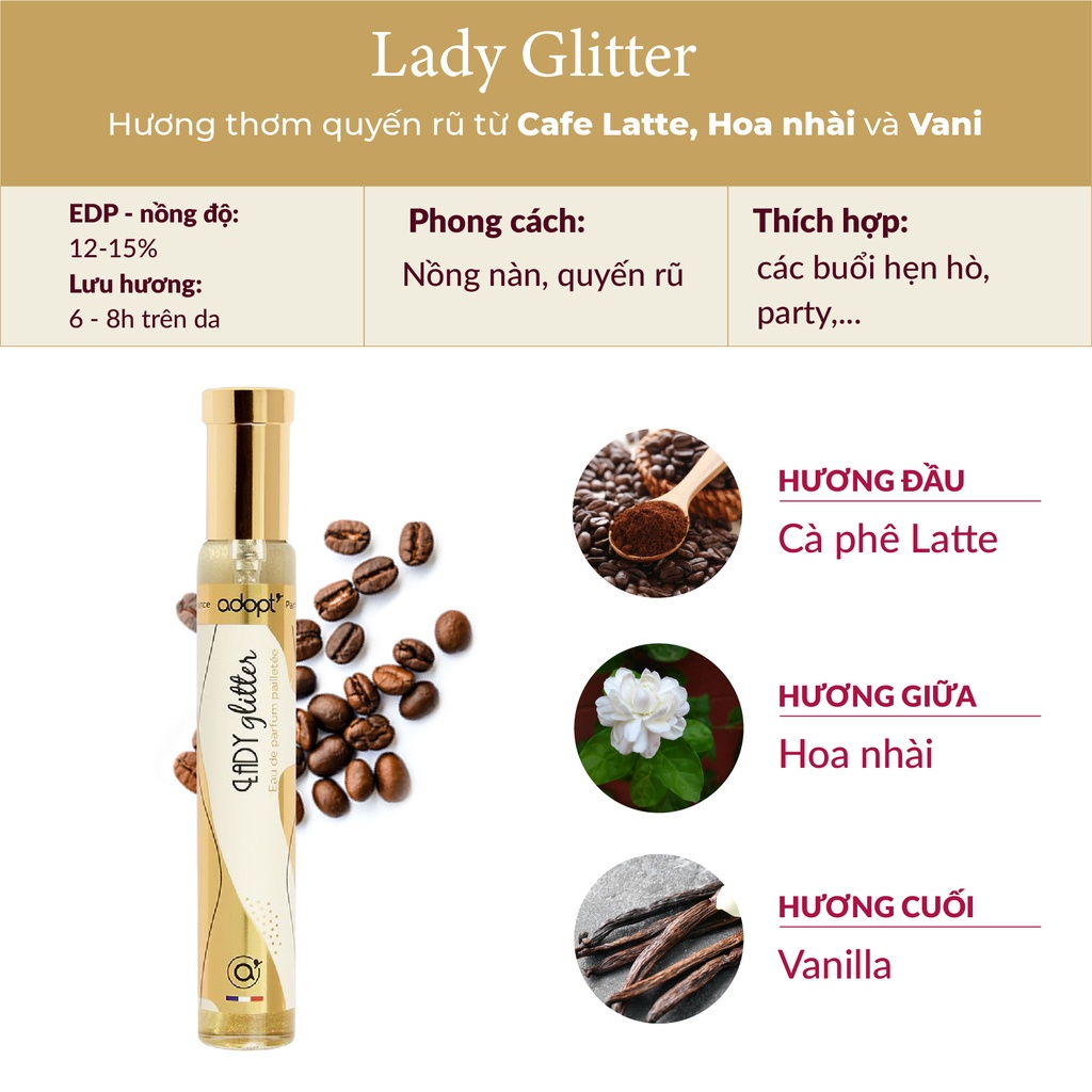 Nước Hoa Nữ Adopt' LADY GLITTER Hương Thơm Kiêu Sa - Nước hoa Pháp chính hãng dung tích 30 ml