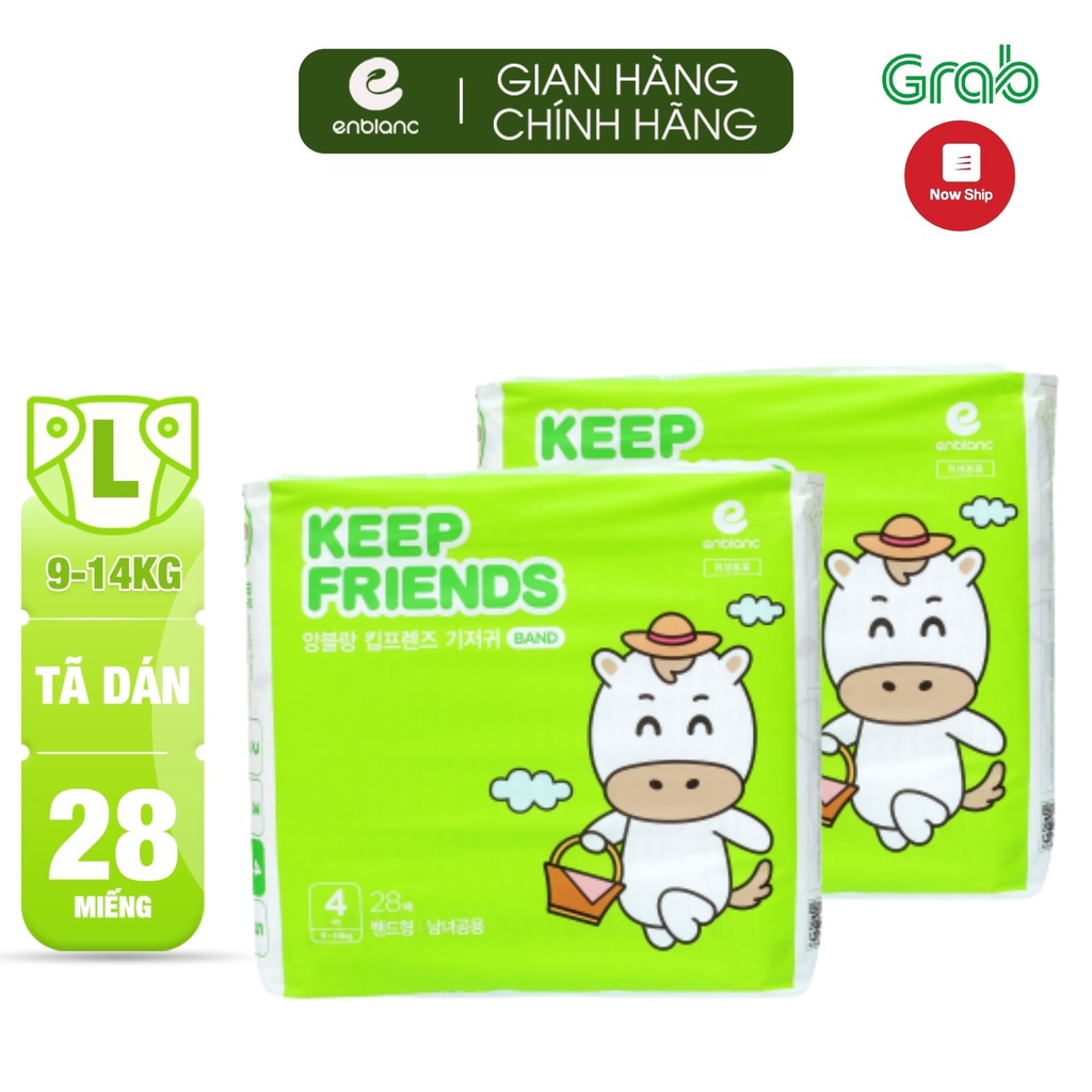 COMBO 2 Bịch Tã Dán Siêu Thấm Hút Enblanc KEEP FRIENDS, Size L28 Siêu Thoáng Cho Bé