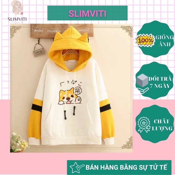 Áo hoodie cute form rộng nam nữ có dây kéo SLIMVITI KN01