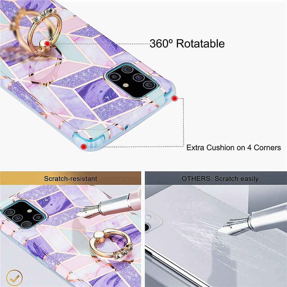 Ốp điện thoại họa tiết vân đá cẩm thạch hình học có nhẫn đỡ cho Samsung Galaxy S20 FE S20 Ultra S21 Plus S10