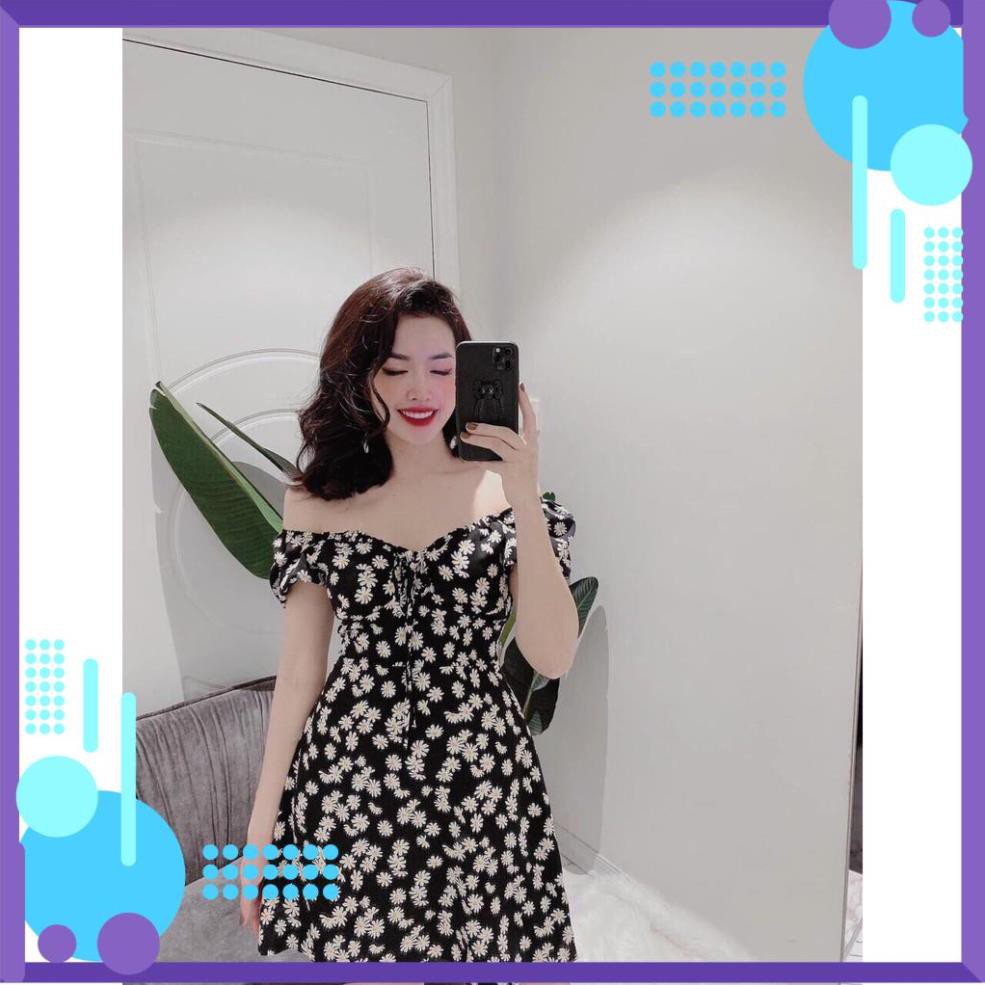 ĐẦM NỮ HỌA TIẾT CÚC HỌA MI TRỄ VAI RÚT DÂY NGỰC THỜI TRANG NỮ MEDUSA TV85 8991