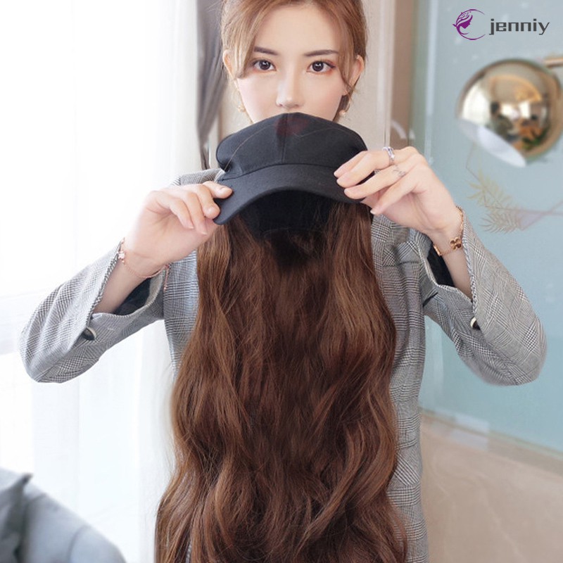 Tóc giả xoăn dài có nón bóng chày tiện dụng cho nữ