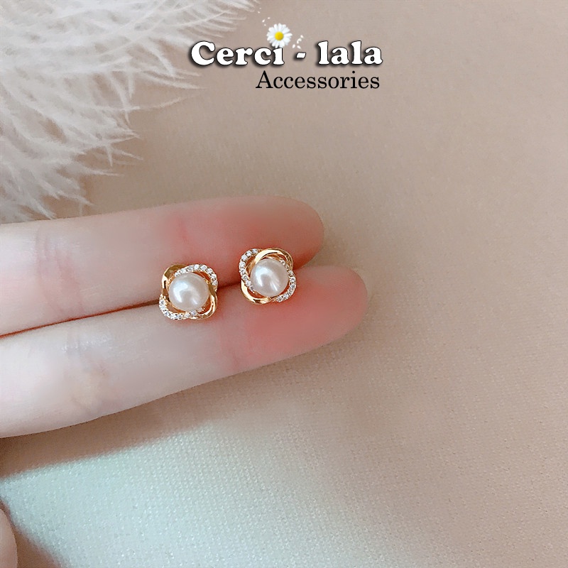 Khuyên tai nữ bạc cao cấp mạ vàng Cerci Pearlie ngọc trai xinh xắn, sang chảnh G28| Cercilala