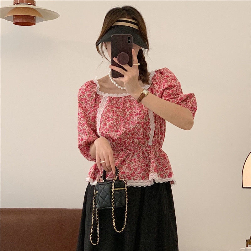 Áo Sơ Mi Nữ Viền Ren Hoa Phong Cách retro Hàn Quốc