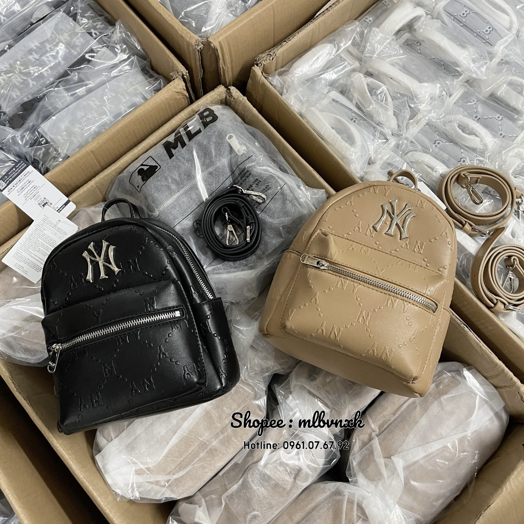 ẢNH THẬT / TQXK - Balo Da MLB Diamond Monogram Embo Mini Backpack New York Yankees - HÀNG XUẤT DƯ FULLTAG