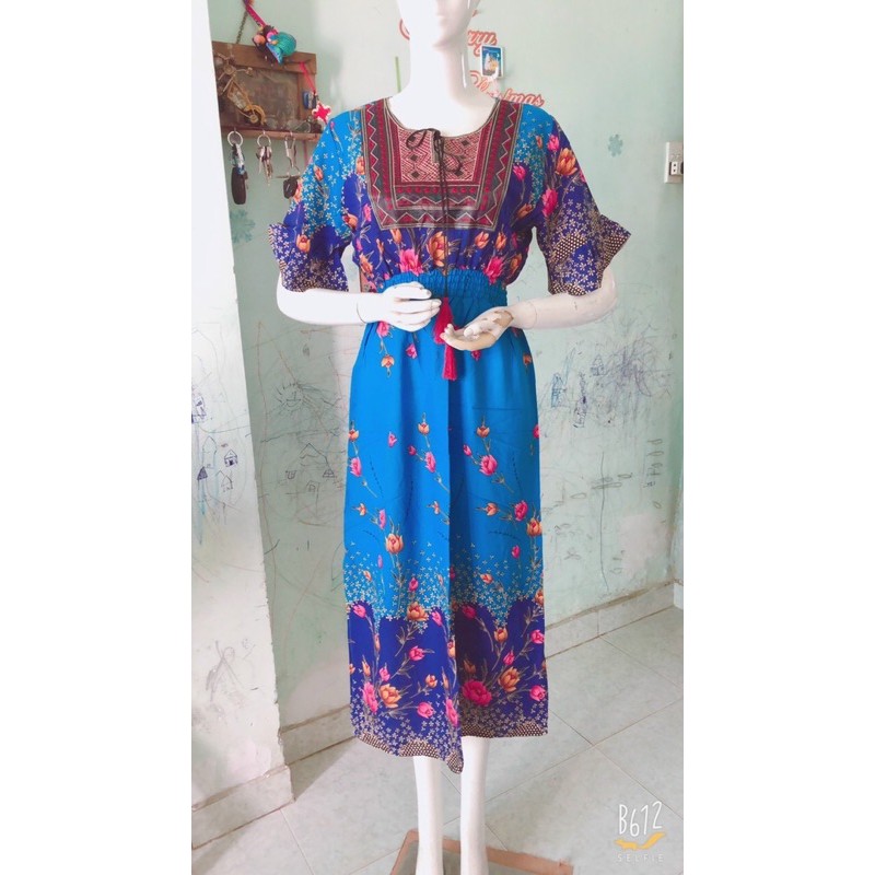 [Mã WAMT1505 giảm 10K đơn 0K] Đầm lanh lụa thêu thổ cẩm có tay (48-65ký) | BigBuy360 - bigbuy360.vn