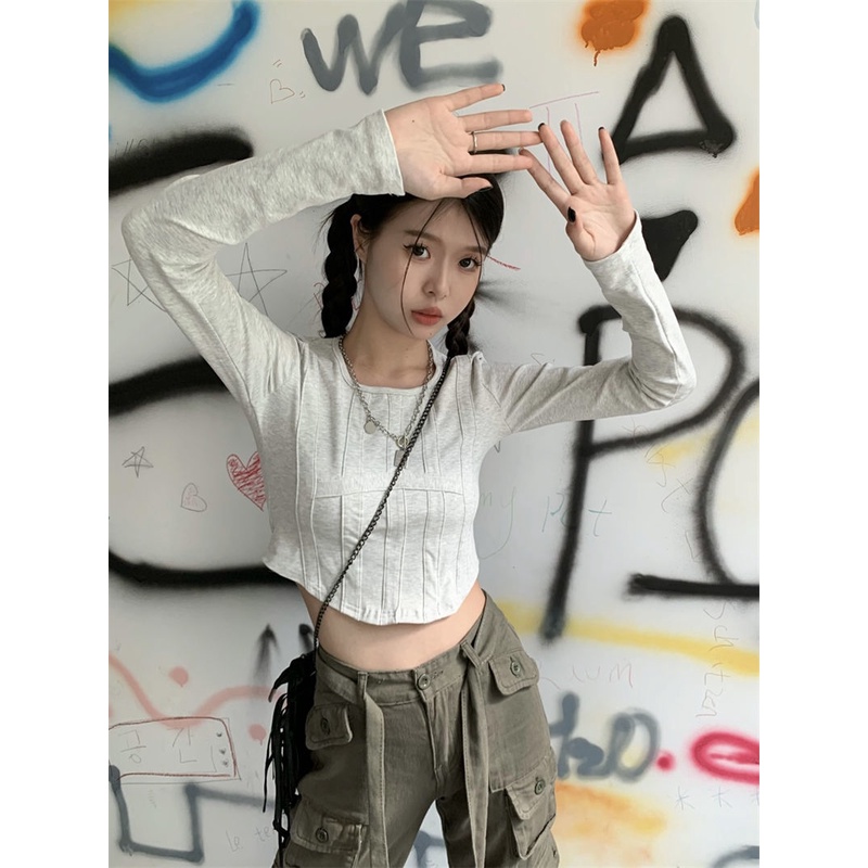 Áo thun croptop tay dài dáng ôm thời trang quyến rũ cho nữ