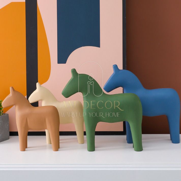Tượng Ngựa gỗ Morandi màu sắc decor trang trí sân vườn, phòng khách, bàn cafe sang trọng - AM Decor