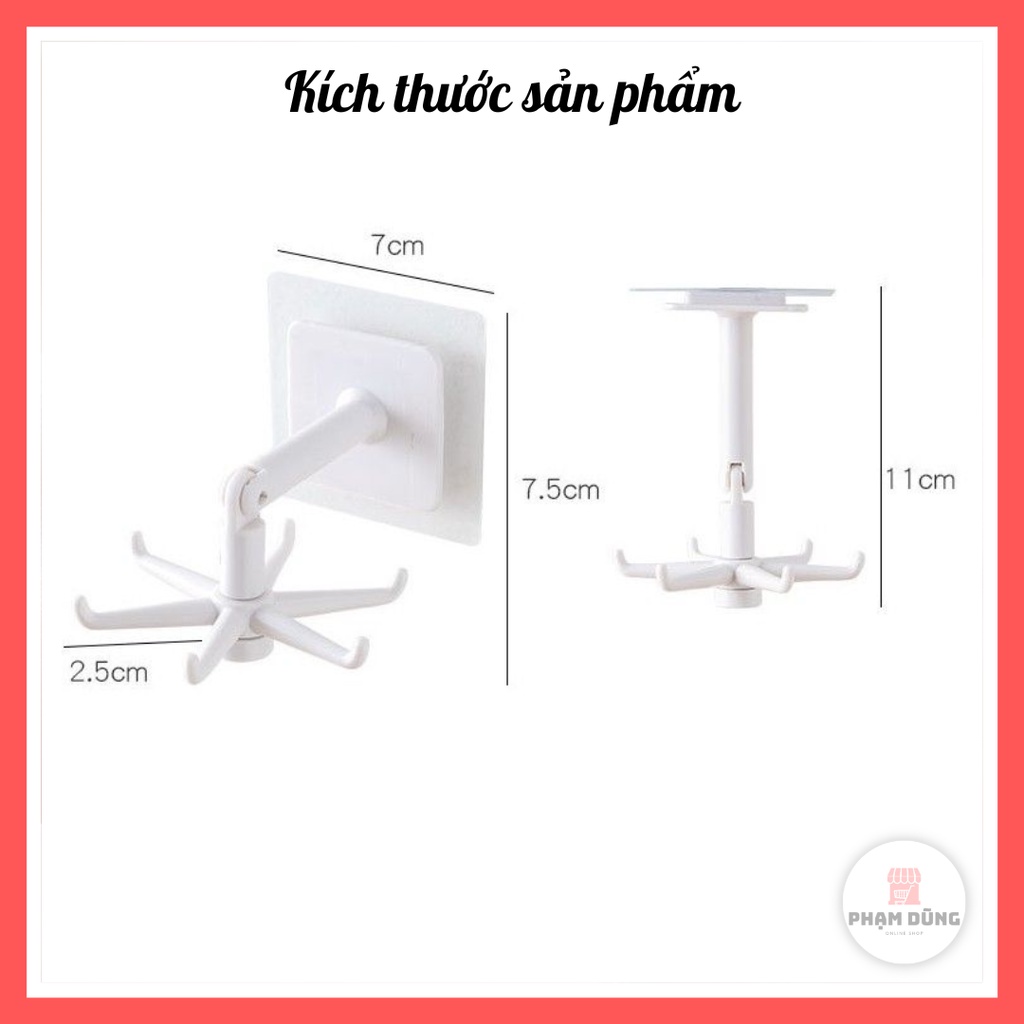 Giá treo đồ dán tường 6 chấu xoay 360 độ đa năng