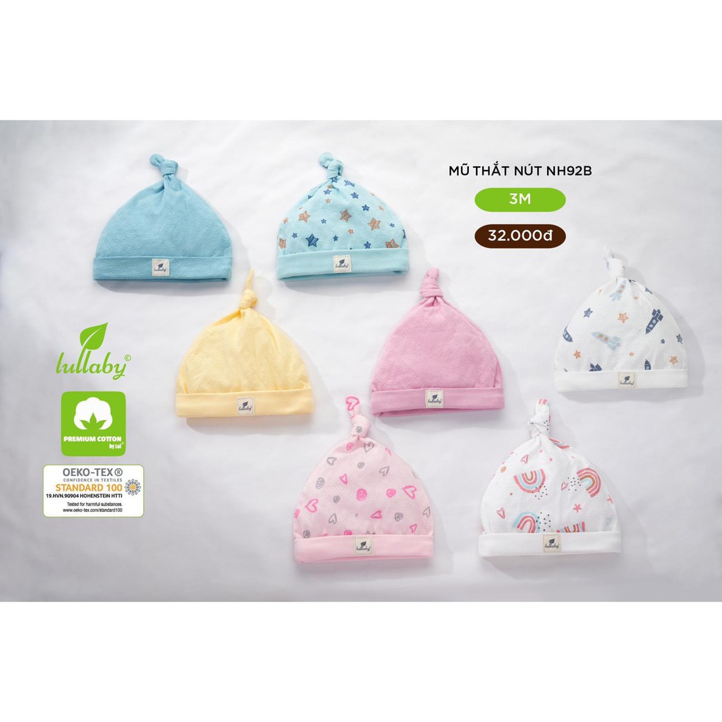 Mũ thắt nút, bao tay bao chân cotton lullaby NH92B NH91B NH90B