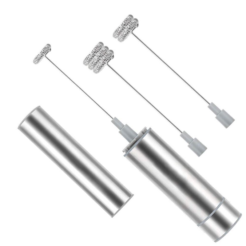 Máy khuấy mini pha cà phê/đồ uống/ đánh trứng bằng inox không có pin kèm 4 phới