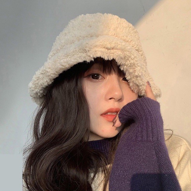 Mũ len lông cừu nón bucket ulzzang cá tánh dễ mix and max