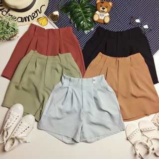 Quần short vải ống rộng lưng thun