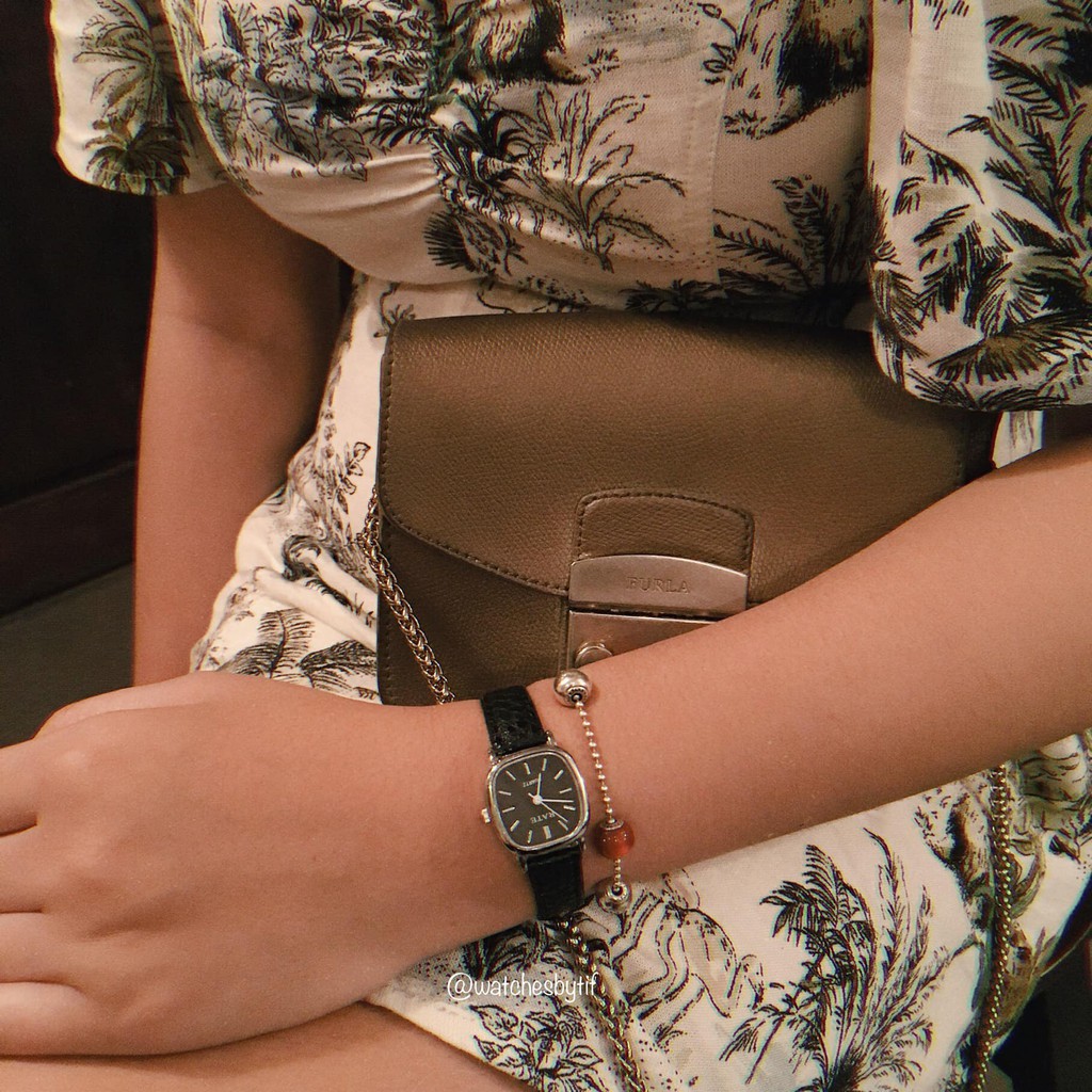 Đồng hồ nữ dây da mặt vuông RATE full black đồng hồ nữ mặt nhỏ chính hãng Watchesbytif size 22mm đẹp giá rẻ chống nước