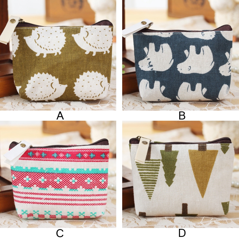 Ví canvas đựng tiền xu họa tiết hoạt hình phong cách retro