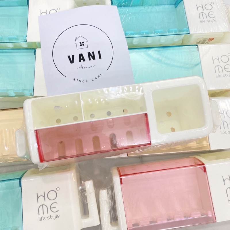 Giá treo bàn chải kem đánh răng và ly cốc tiện lợi mẫu mới HOME gắn tường không cần khoan đục tiết kiệm không gian