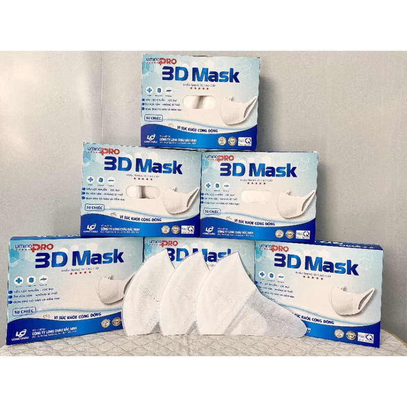 KHẨU TRANG 3D UNMINO KHÁNG KHUẨN HỘP 50 CHIẾC