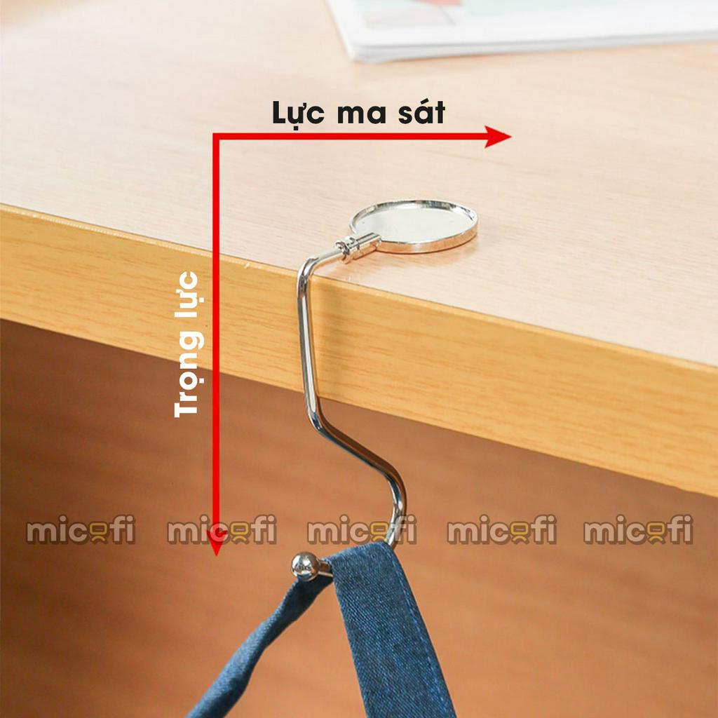 Móc Treo Micofi Treo Túi Xách Balo Kim Loại Để Bàn, Gắn Cạnh Bàn Không Cần Dán Nhỏ Gọn Chịu Lực 15 KG Đa Năng