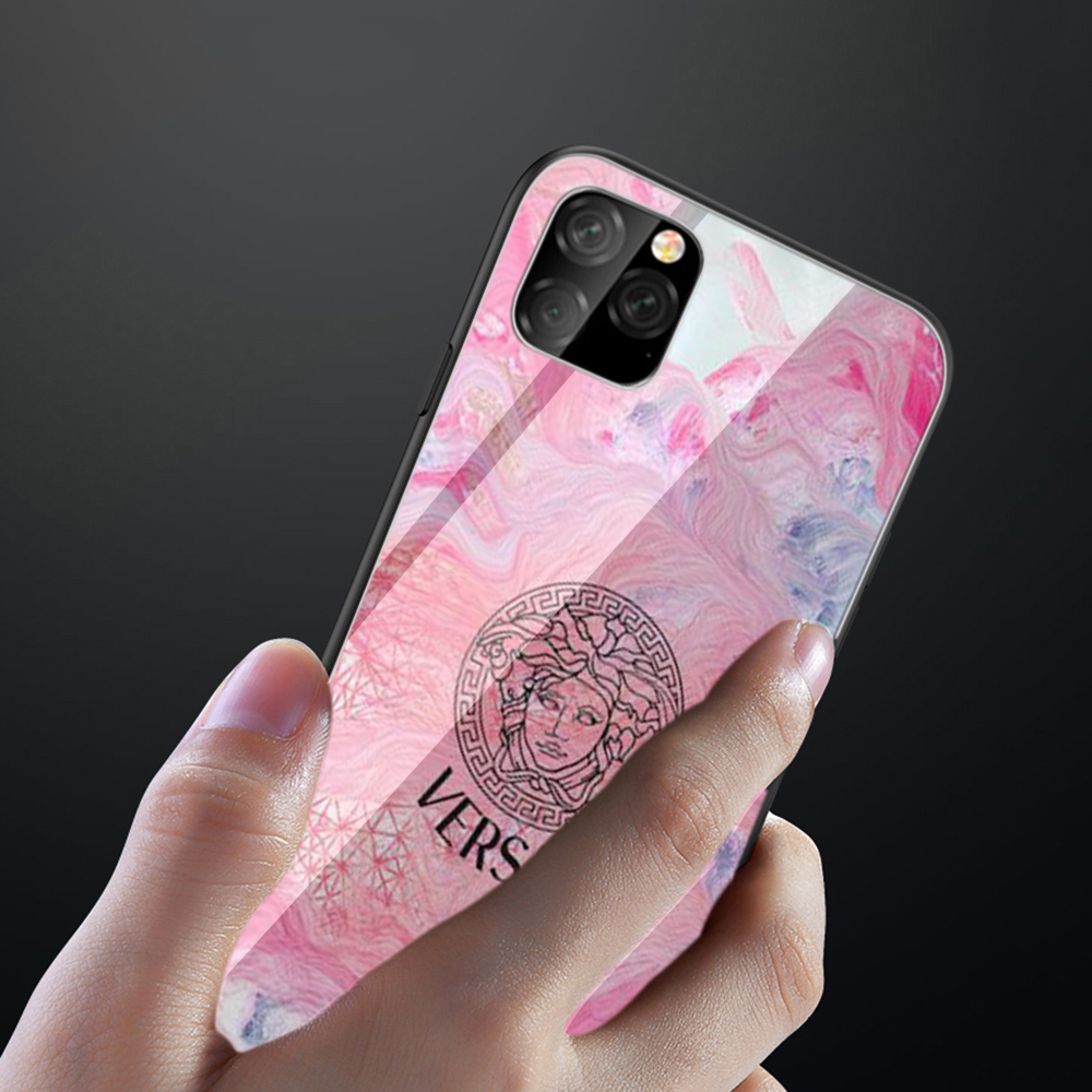 Q108 Versace logo iPhone SE 6 6s 7 8 Plus Xs 11 Pro Max X XR Tempered glass Soft Case
