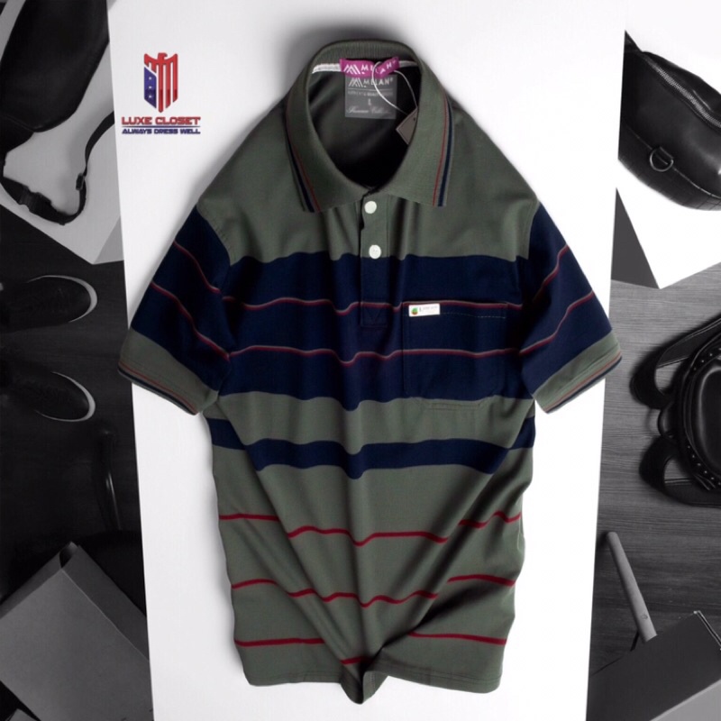 Áo thun sọc nam trung niên chất cotton tám màu sang trọng ACT005