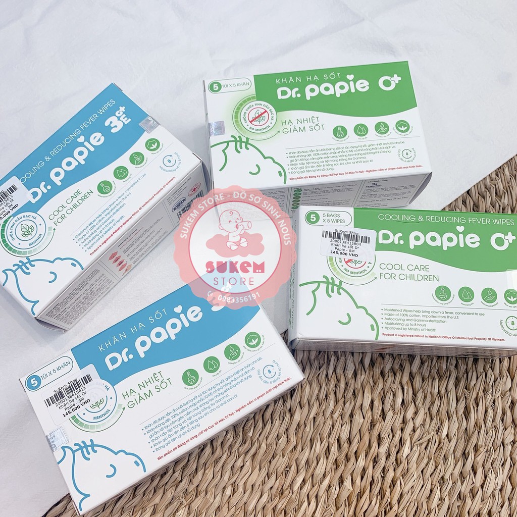 Khăn Lau Hạ Sốt Dr Papie Cho Bé, Hạ Nhiệt Giảm Sốt Hộp 25 Tờ