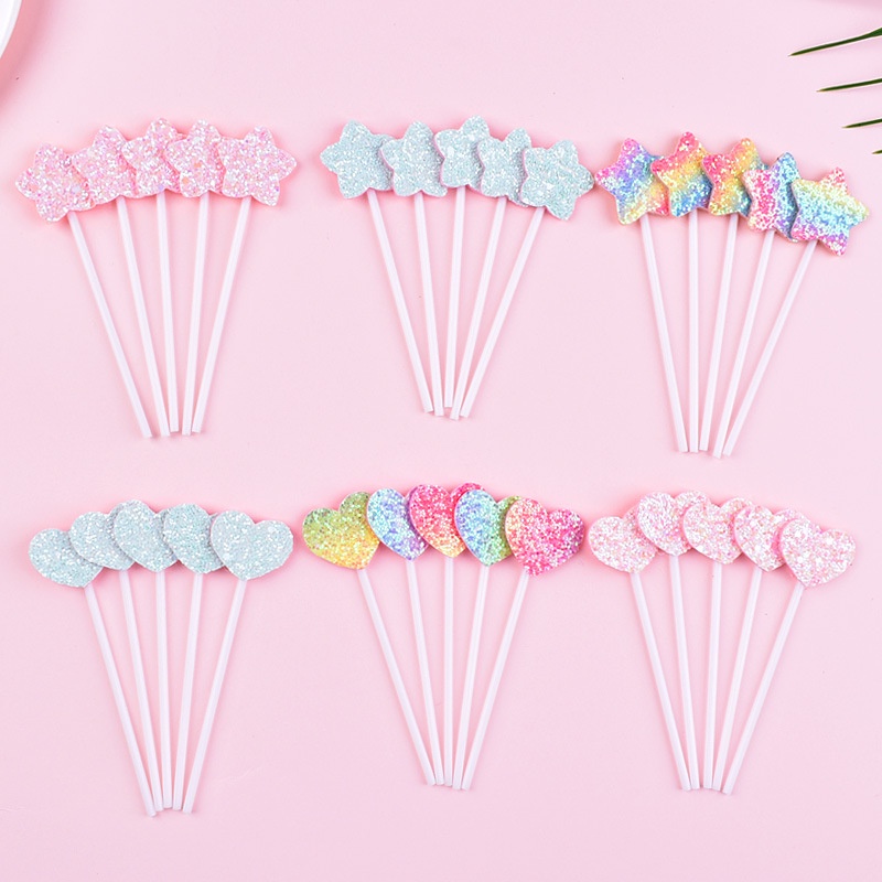 Set 5 Phụ Kiện Trang Trí Bánh Kem Hình Ngôi Sao Năm Cánh Lấp Lánh