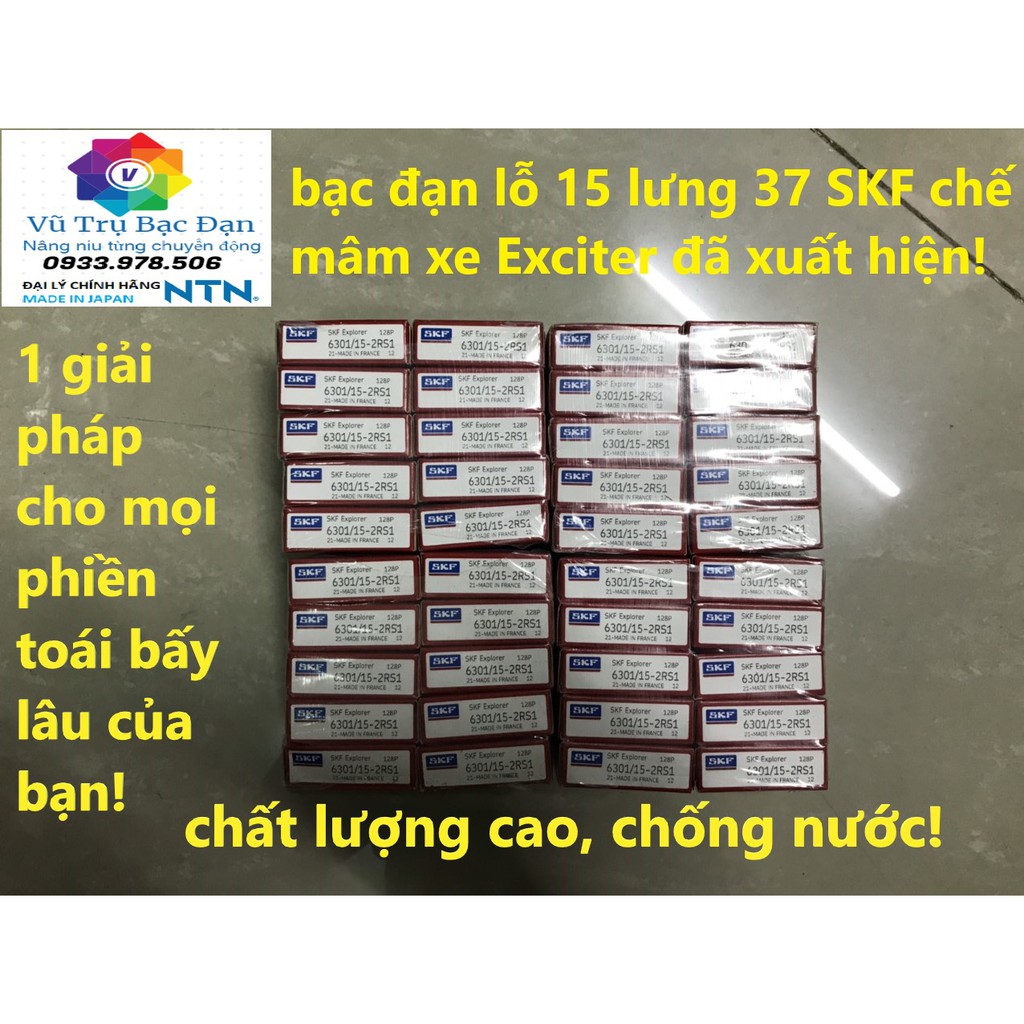 [Siêu phẩm] Vòng bi Bạc đạn SKF 6301/15 2rs lỗ 15 lưng 37 (6301 lỗ 15) dùng chế các Mâm xe kiểu lên bánh sau Exciter 150