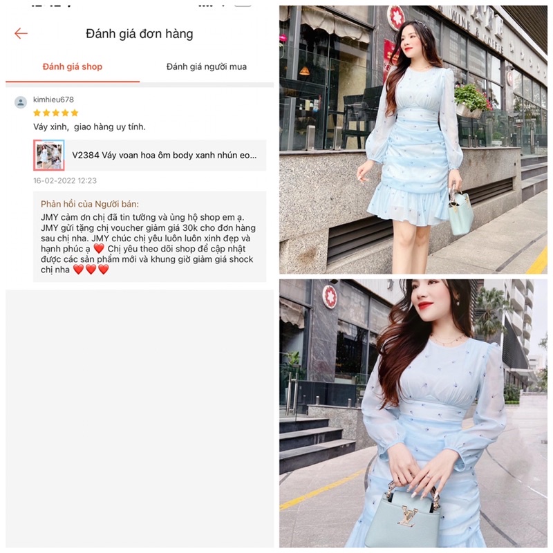 V2384 Váy voan hoa ôm body xanh nhún eo nữ tính -  Dolce viva colection